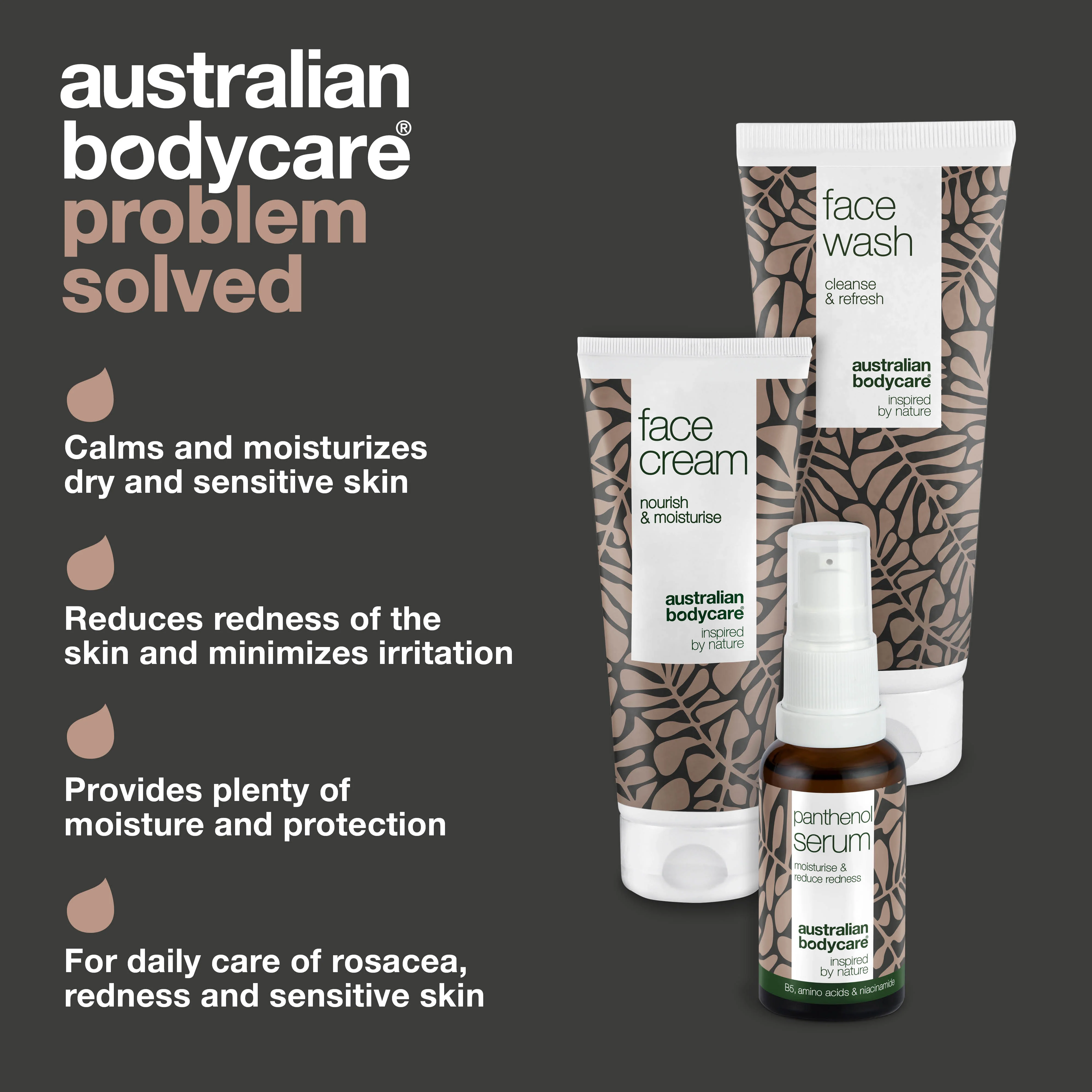 Set for the care of rosacea, redness on face & sensitive skin — 3 soothing skin care products, including: face cleanser, vitamin B5 serum & face cream - Image 3