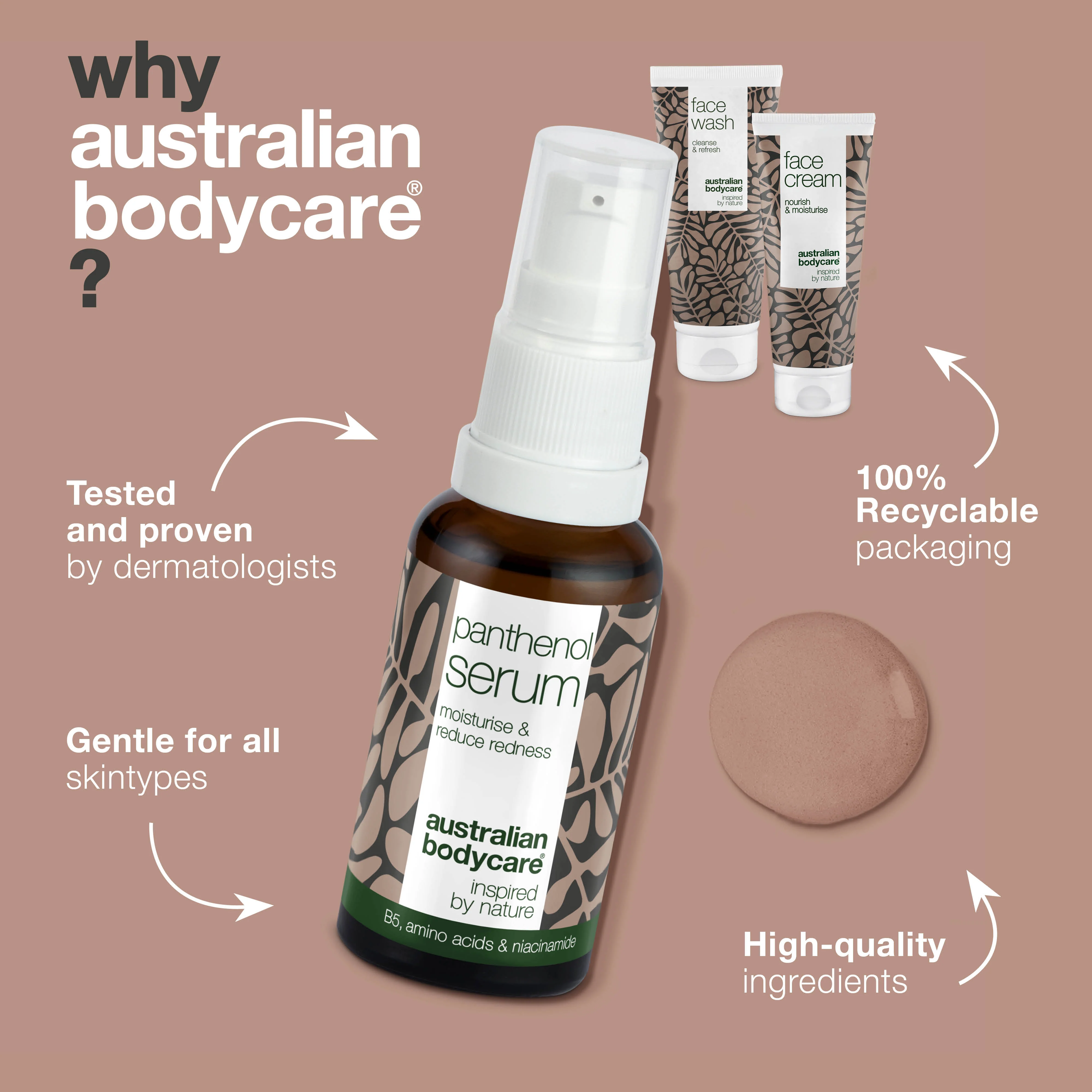 Set for the care of rosacea, redness on face & sensitive skin — 3 soothing skin care products, including: face cleanser, vitamin B5 serum & face cream - Image 4