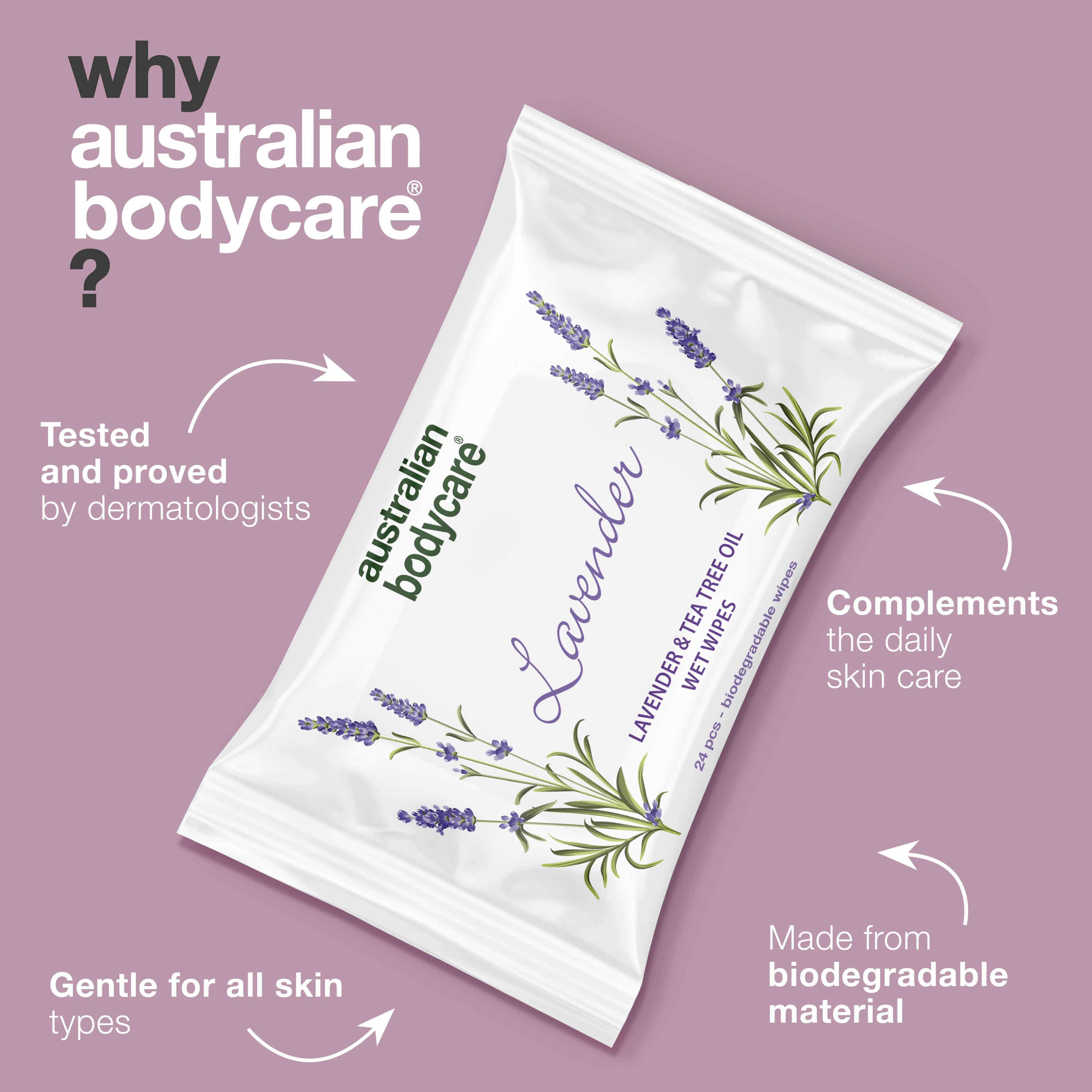 Wet wipes with Lavender & Tea Tree Oil — Biodegradable wipes for cleansing and moisturising the face and body - Image 4