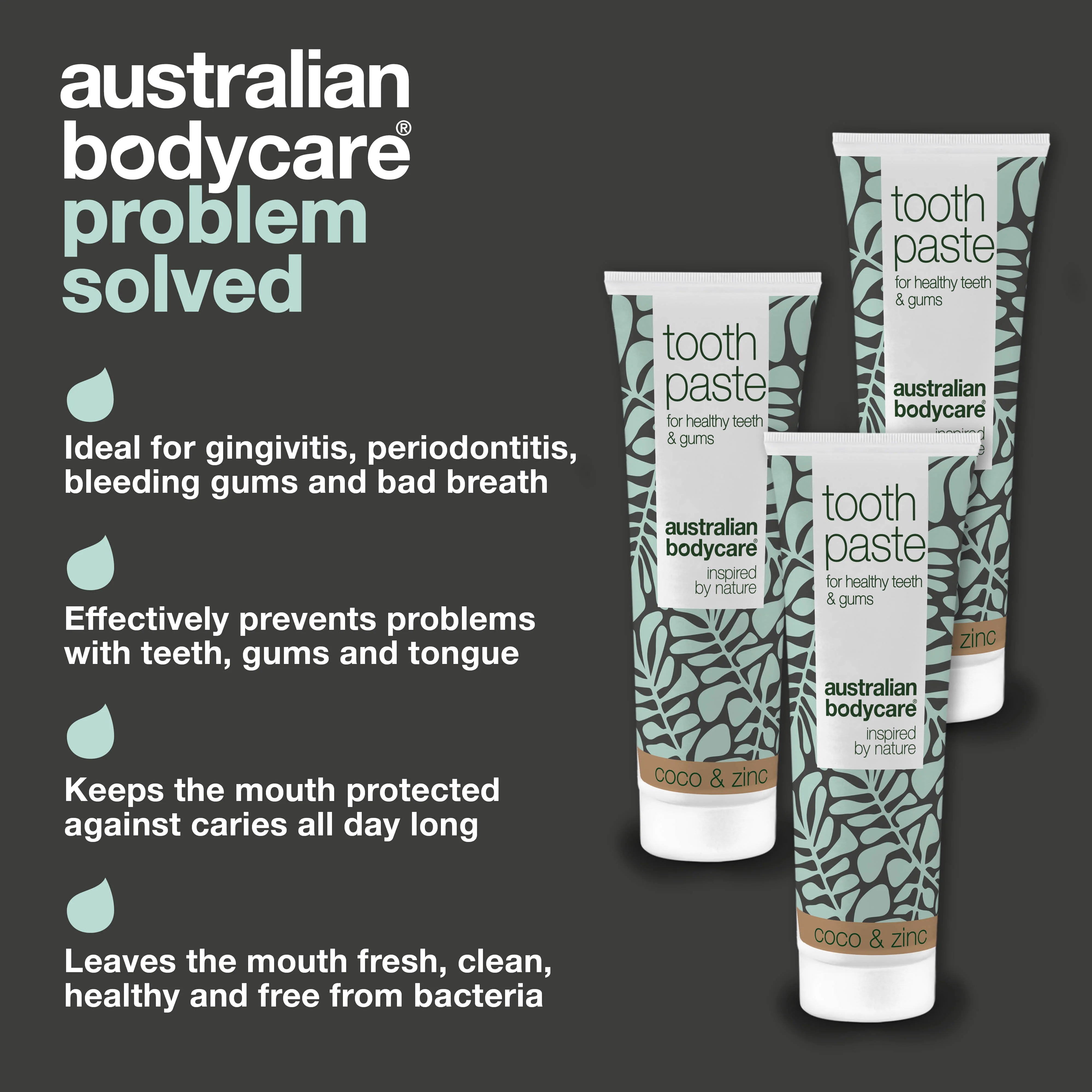 3x Tea Tree Oil Toothpaste Coconut & Zinc — For daily care for periodontitis, fungus and gingivitis - Image 3