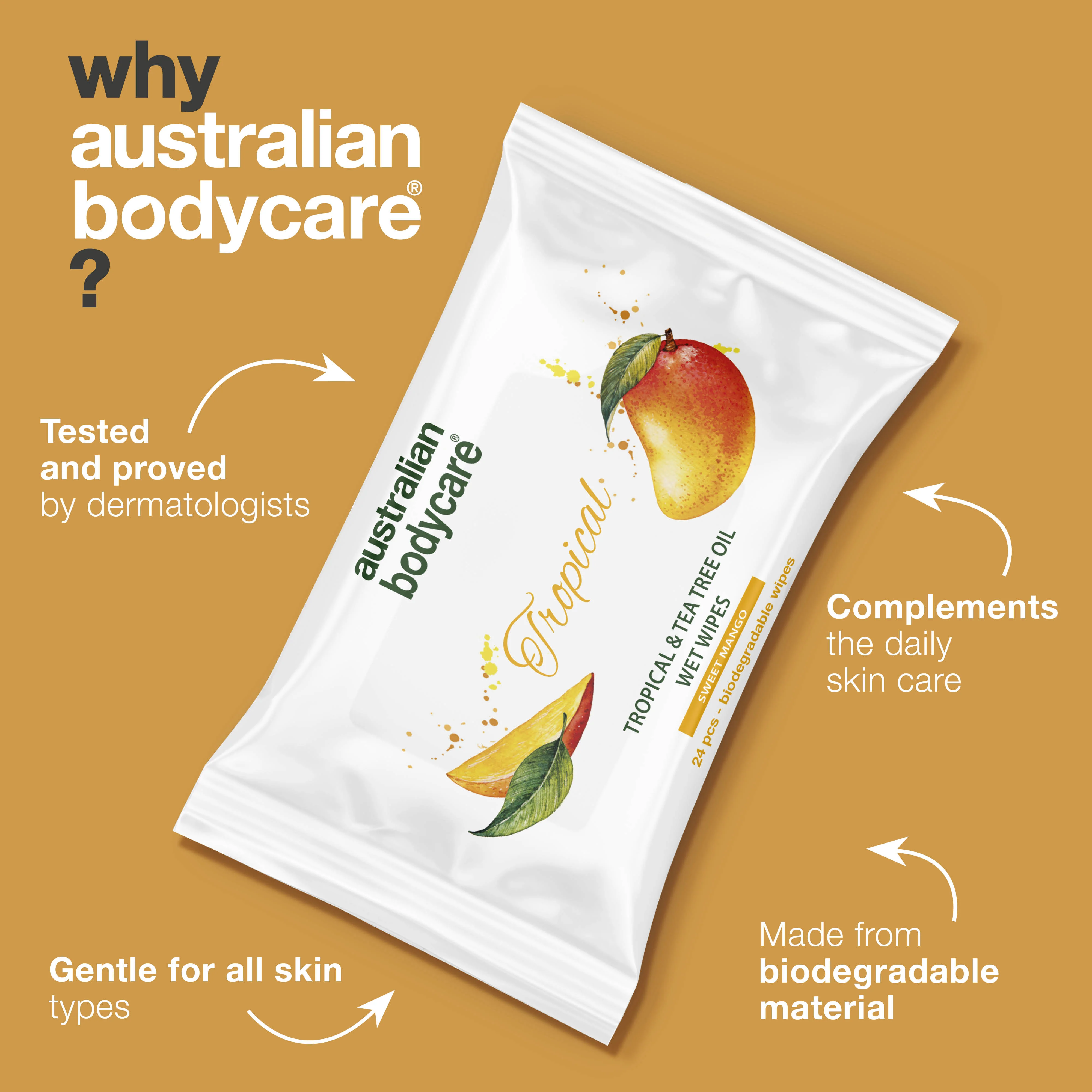 Adult wet wipes with Mango & Tea Tree Oil — For daily rinse of face and body - Image 4