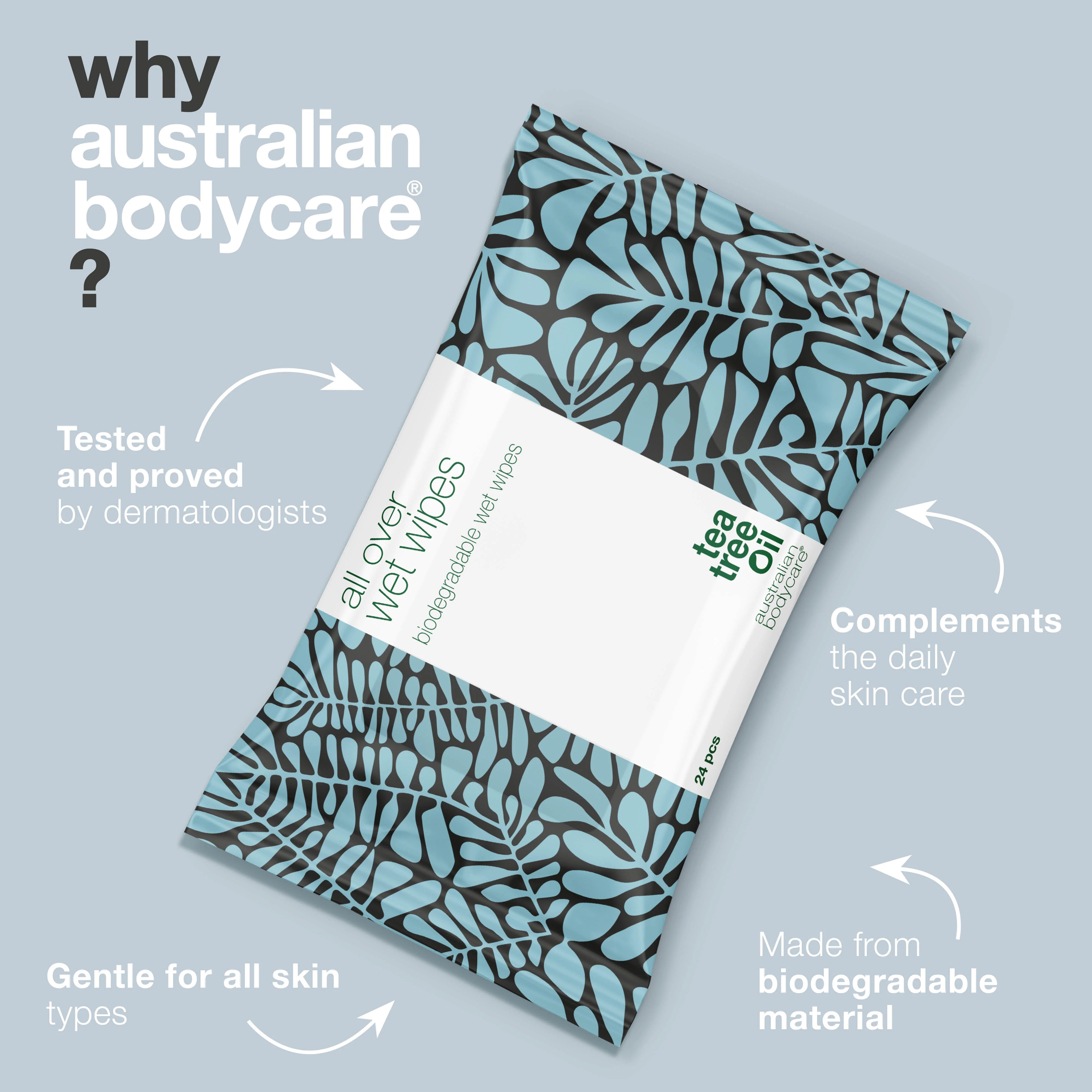 Wet wipes for adults with Tea Tree Oil 24 pcs — Efficiently cleanses the skin on the body - Image 4