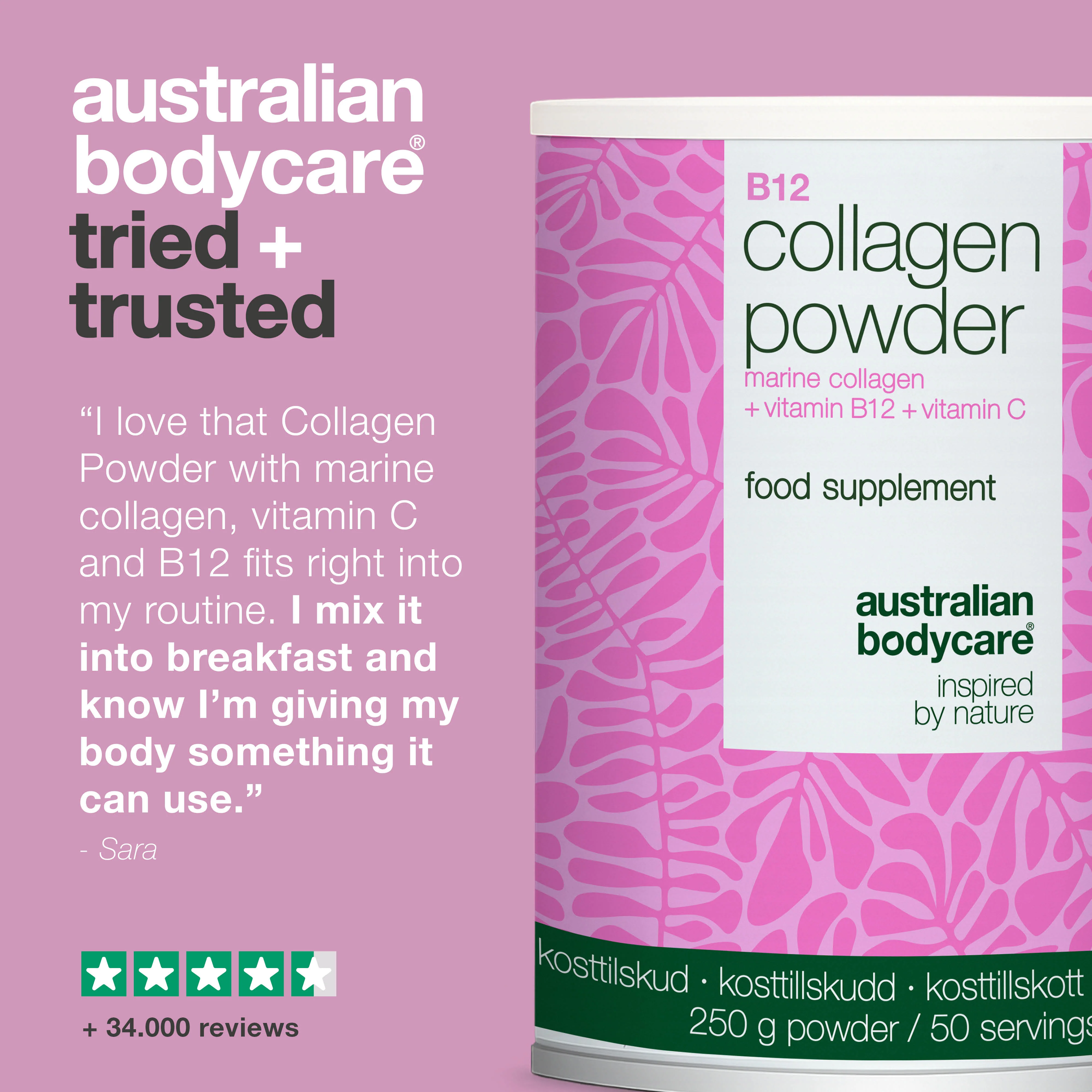 Collagen Powder with Vitamin C & B12 – 250g Marine — Collagen powder for daily use in food and drinks. With marine collagen, vitamin C, and B12. - Image 5
