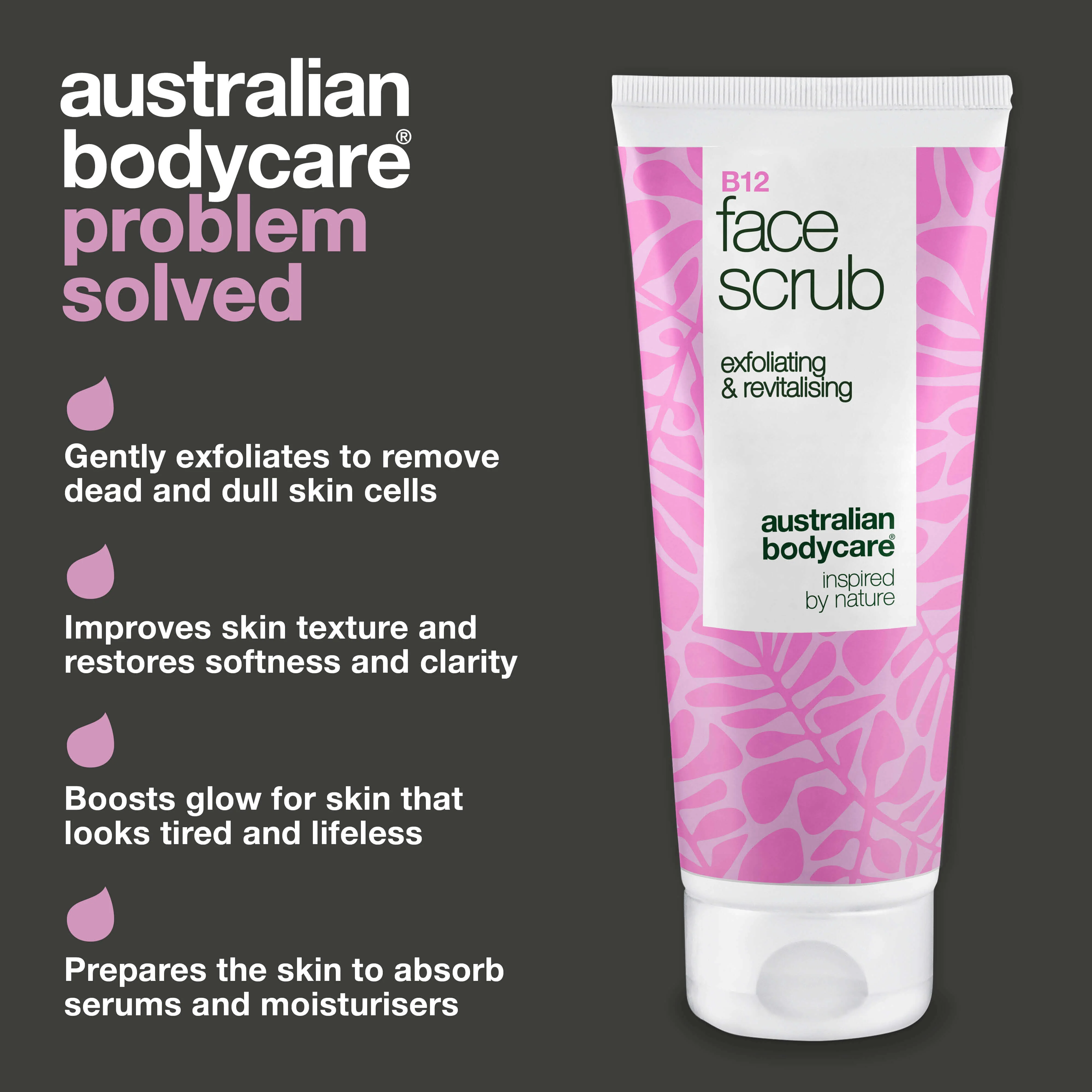 Face Scrub for dull skin – exfoliates with B12 and AHA — Face scrub for dull, tired skin. With B12 vitamin, glycolic acid and apricot seed to exfoliate and restore glow and smoothness. - Image 3